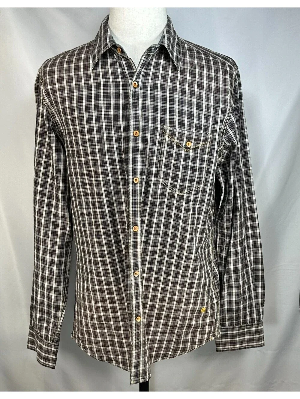 Banana Republic Vintage Check Pocket Button Up Brown Mens L